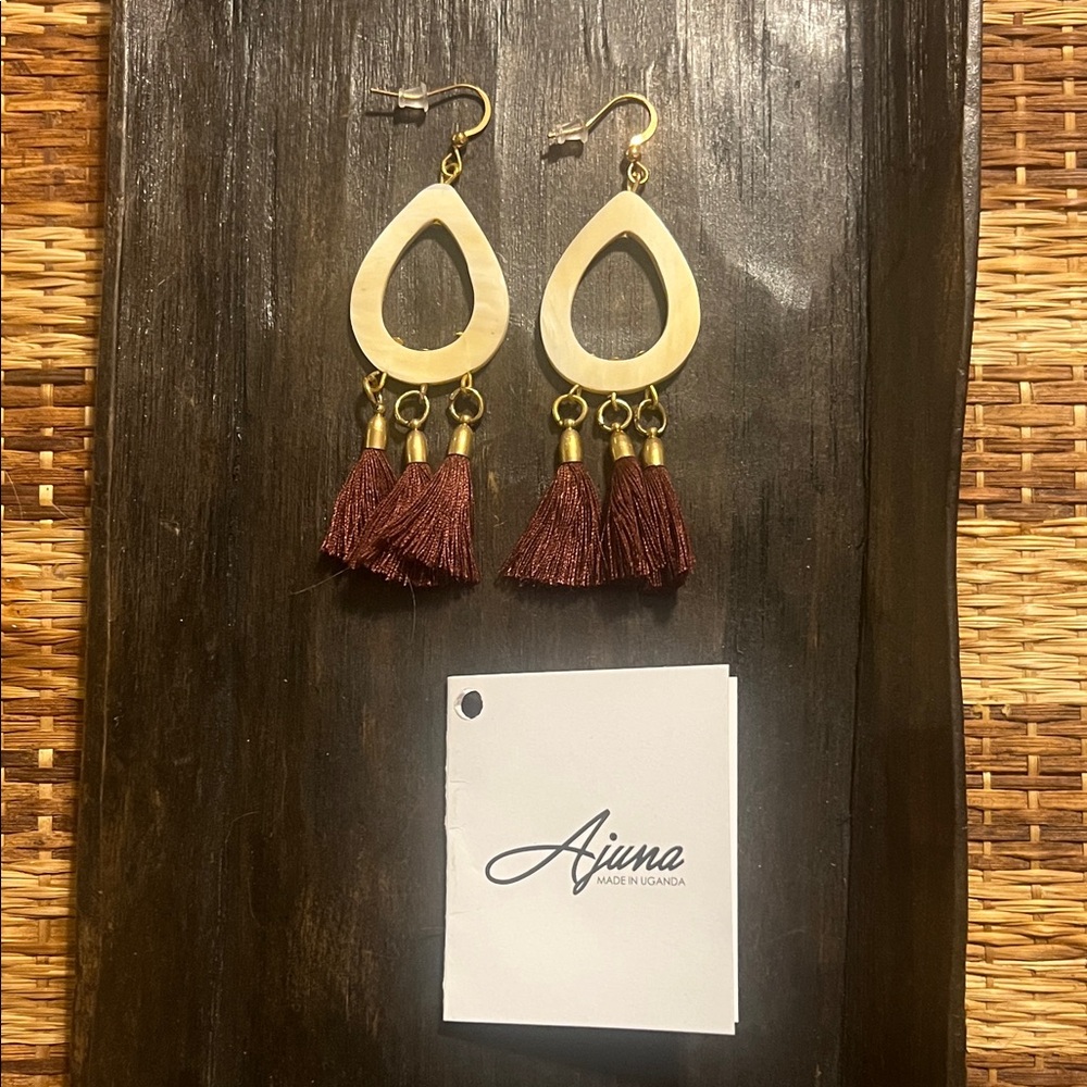 Ajuna Gold and Brown Cow Horn Tassel Earrings